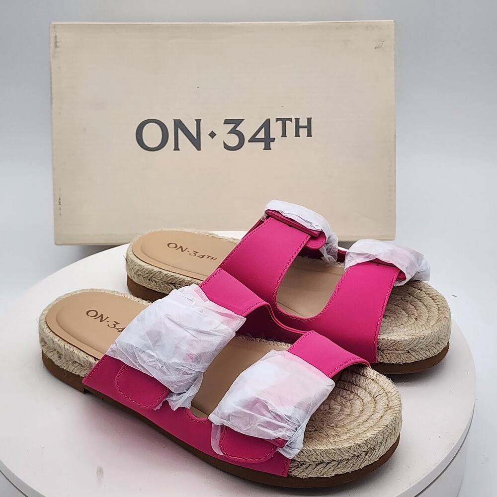 ON 34th Mila Pink Double Strap Espadrille Slide Sandals Women's Size 5M - Picture 1 of 5